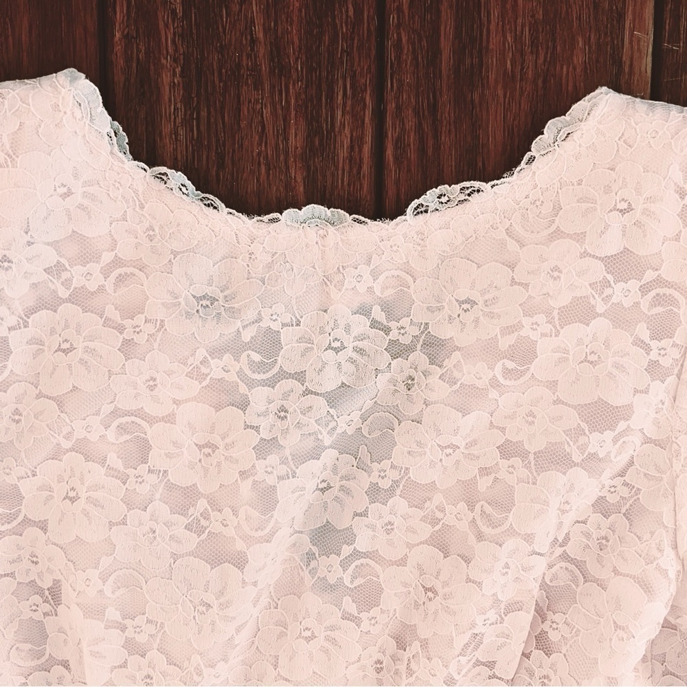 Vintage 80s Petal Pink Lace Maxi Dress 10 Cottagecore Victorian Wedding Coquette - Picture 4 of 13